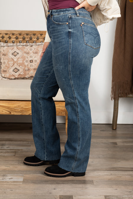 Judy Blue Tummy Control Raw Hem Straight Leg Jeans