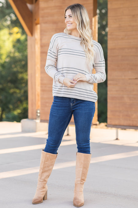 Stitch Stripe Sweater Knit Top