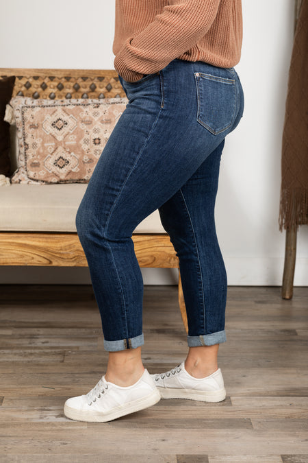 Judy Blue Core Mid Rise Cuffed Boyfriend Jeans