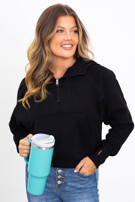 The Essential 1/2 Zip Hoodie in Black - Filly Flair