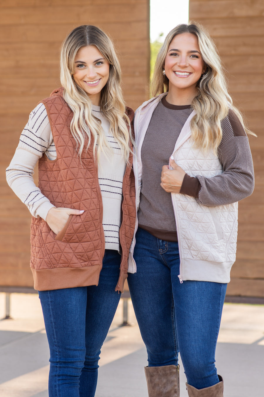 Zip-Up Quilted Textured Knit Vest