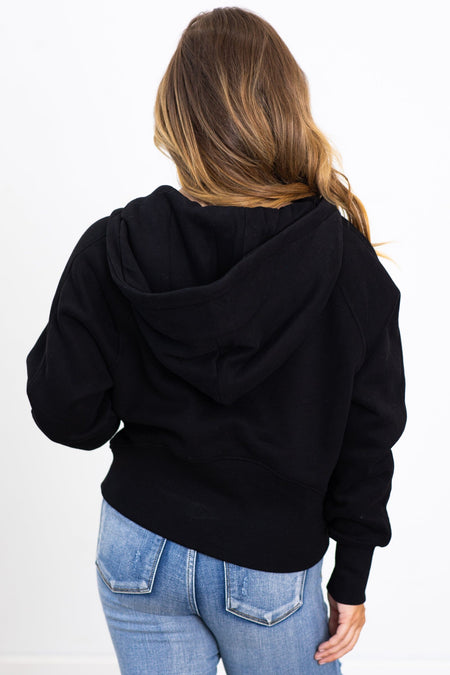 The Essential 1/2 Zip Hoodie in Black - Filly Flair