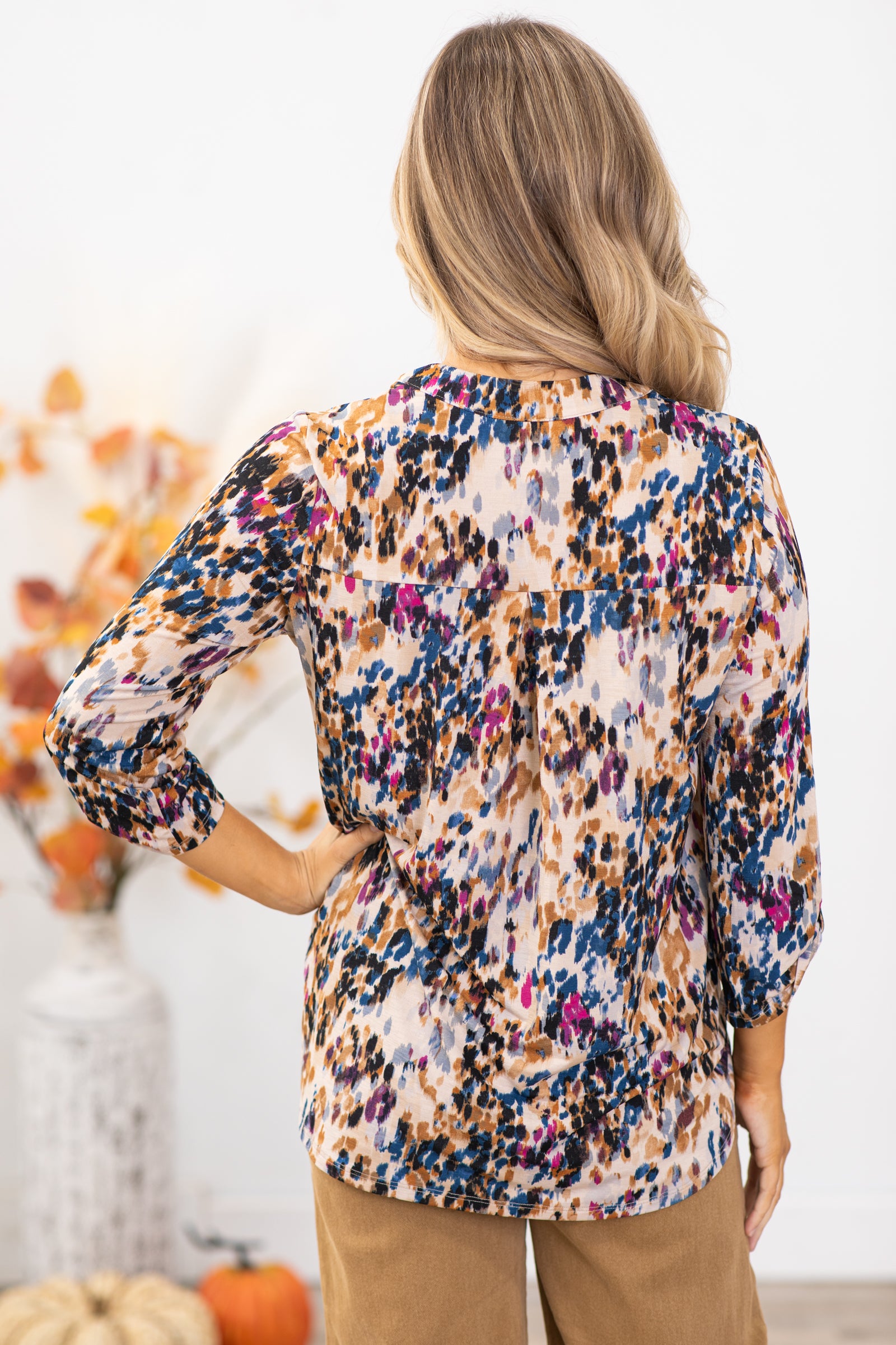 Tan and Black Geometric Print Top · Filly Flair