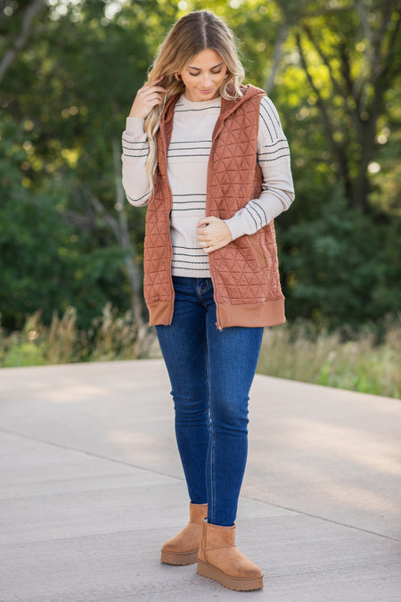 Zip-Up Quilted Textured Knit Vest