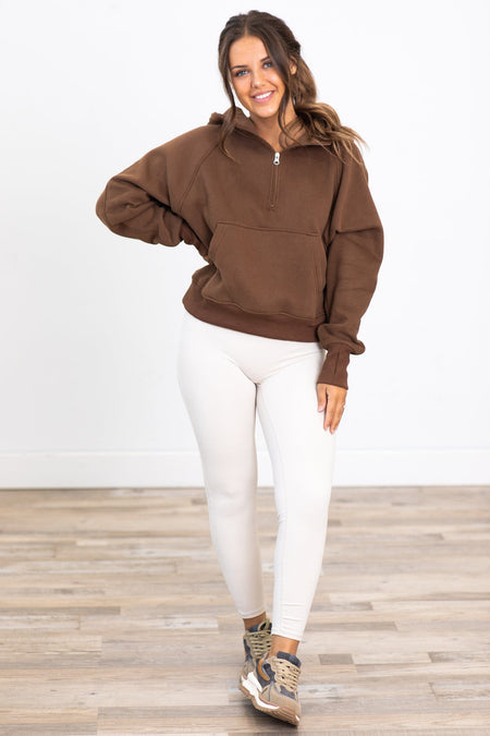 The Essential 1/2 Zip Hoodie in Brown - Filly Flair