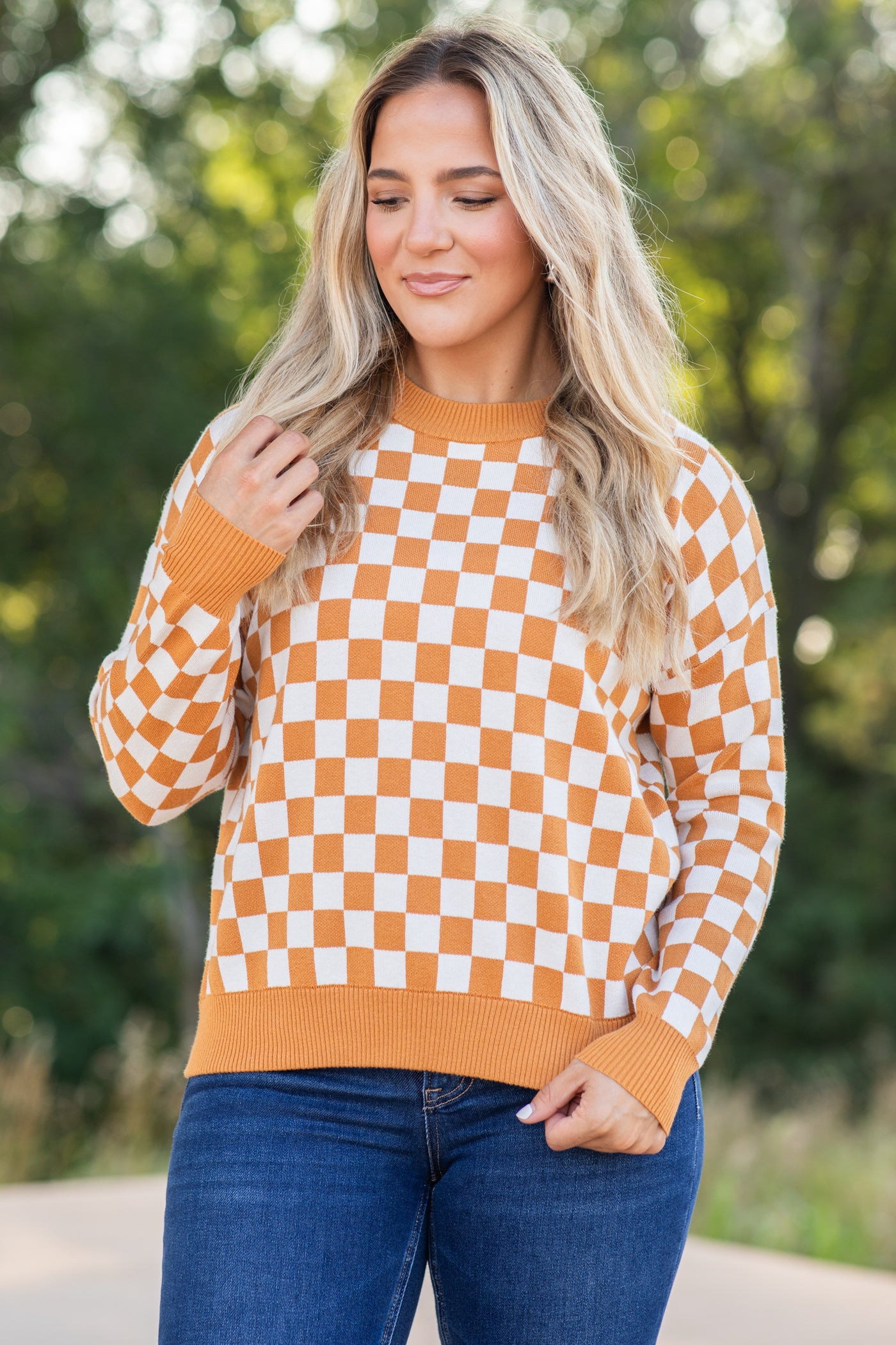 Checkerboard Knit Sweater