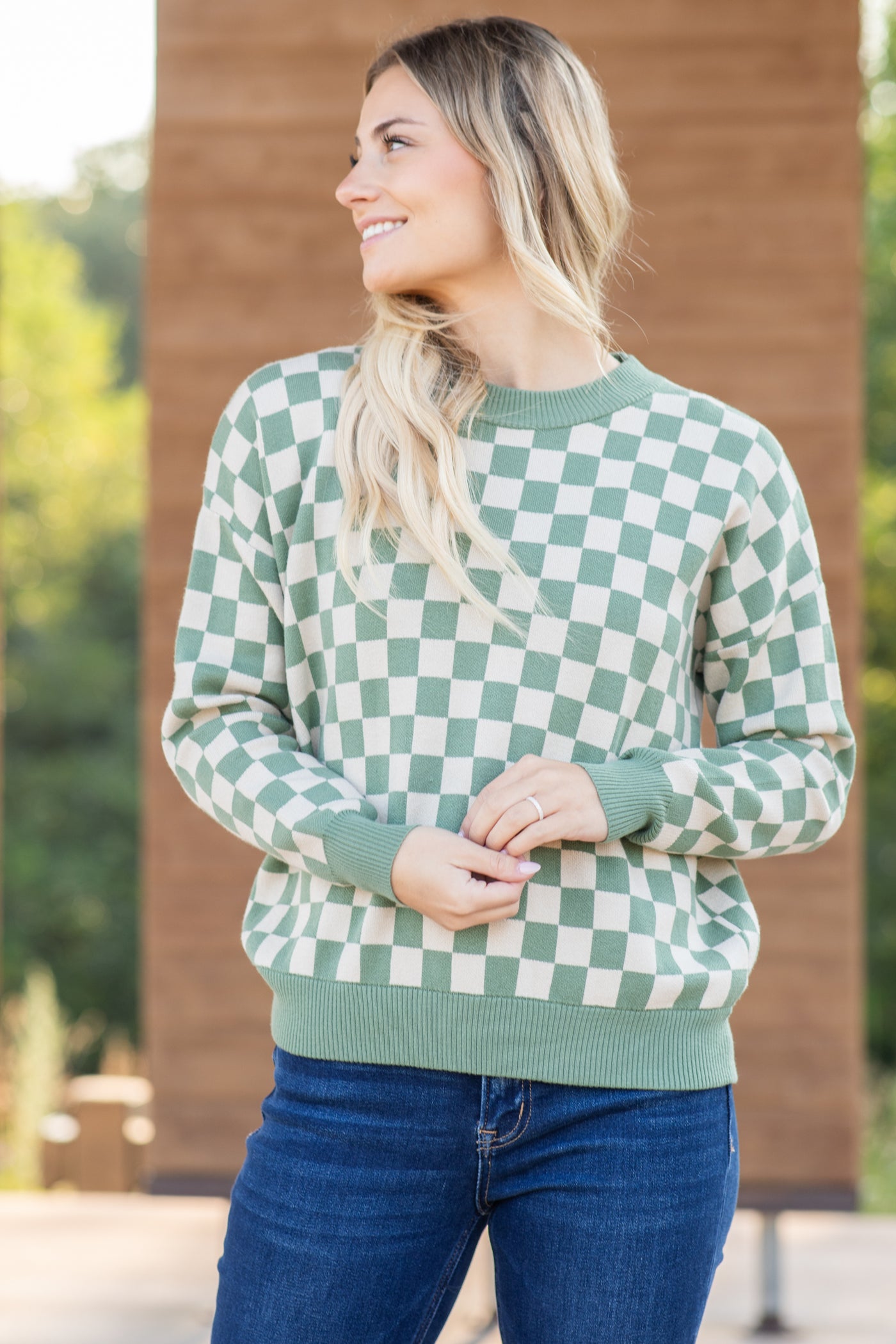 Checkerboard Knit Sweater