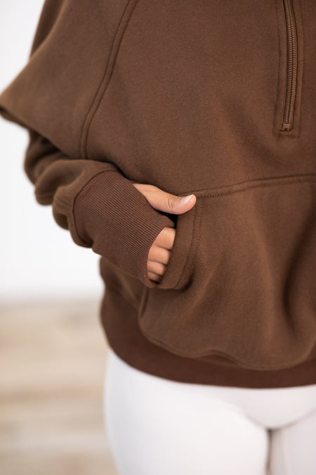 The Essential 1/2 Zip Hoodie in Brown - Filly Flair