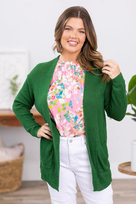 Green Sweater Cardigan With Pockets - Filly Flair