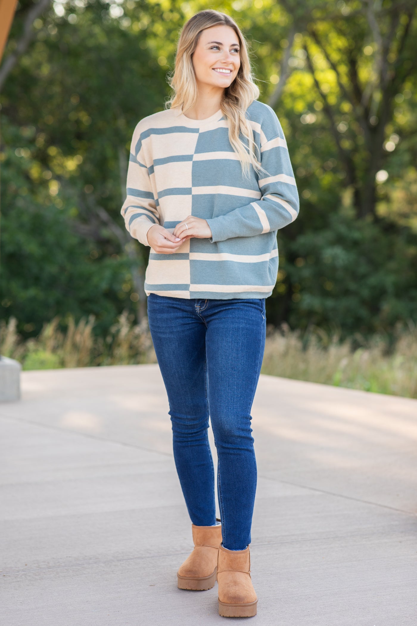 Slate Colorblock Long Sleeve Pullover Top