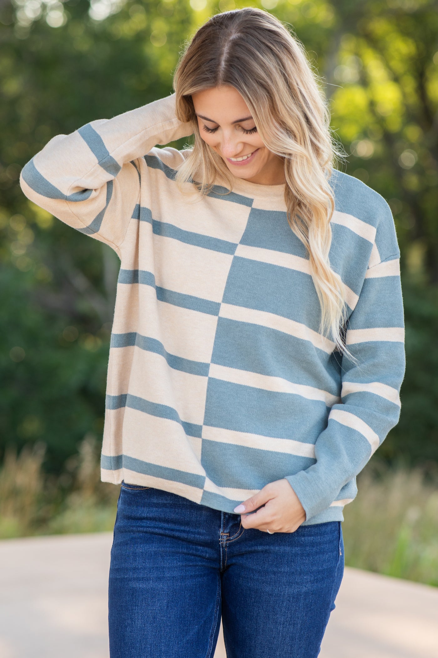 Slate Colorblock Long Sleeve Pullover Top