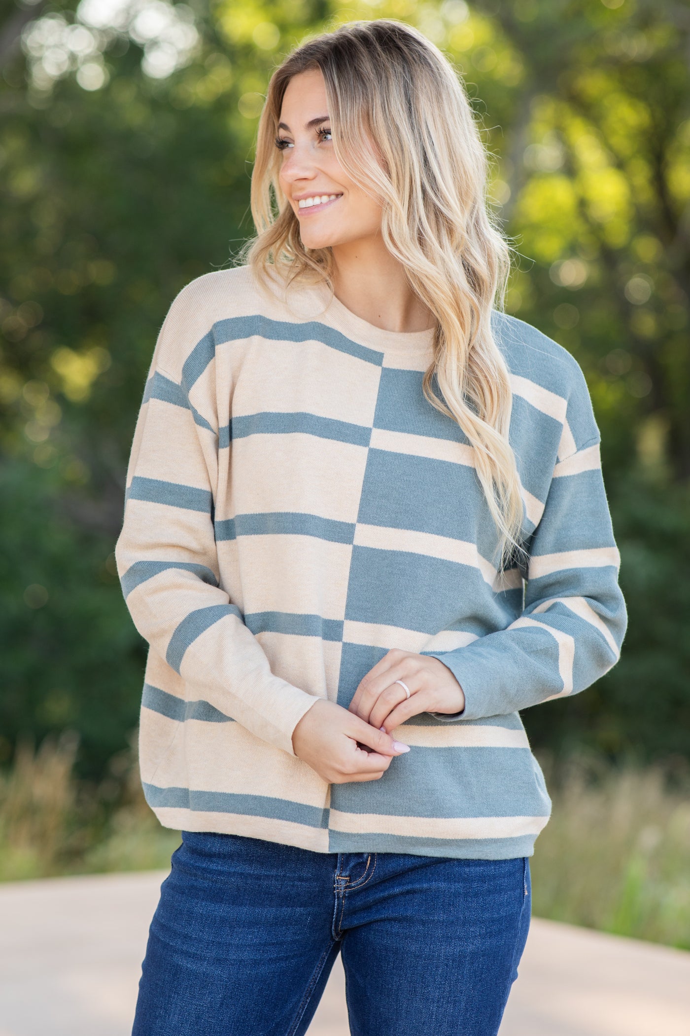 Slate Colorblock Long Sleeve Pullover Top