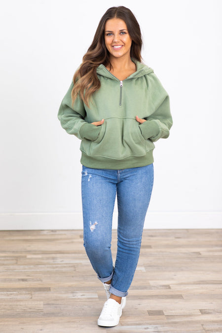 The Essential 1/2 Zip Hoodie in Sage - Filly Flair