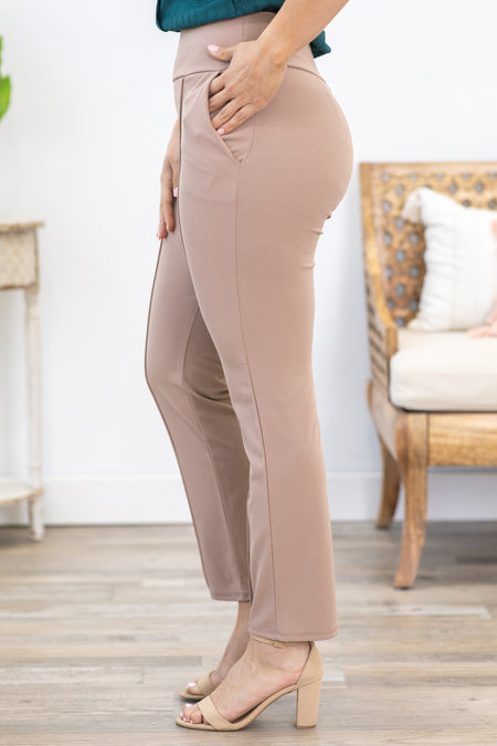 Mocha Solid Straight Fit Pants