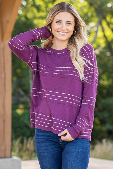 Stitch Stripe Sweater Knit Top