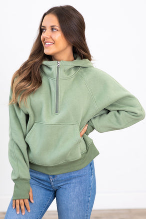 The Essential 1/2 Zip Hoodie in Sage - Filly Flair