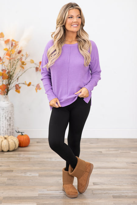 Lavender Mini Waffle Center Seam Sweater