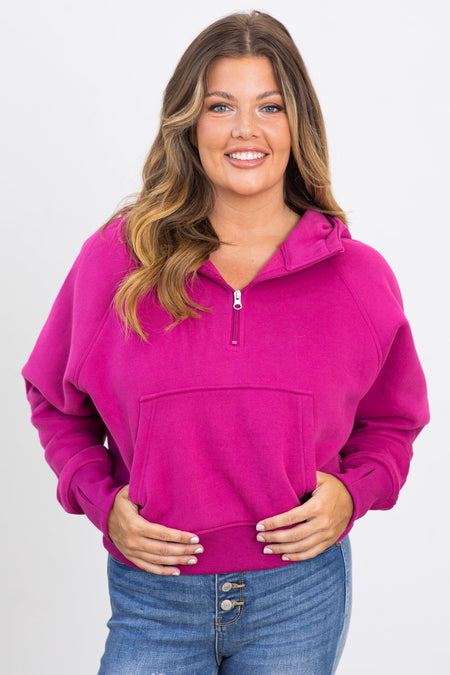 The Essential 1/2 Zip Hoodie in Raspberry - Filly Flair