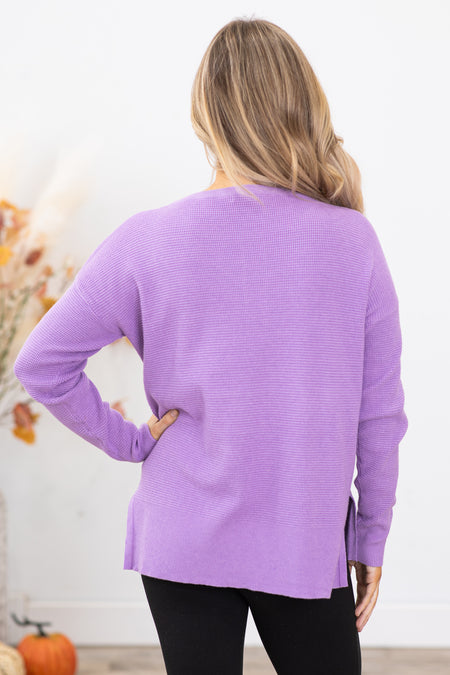 Lavender Mini Waffle Center Seam Sweater