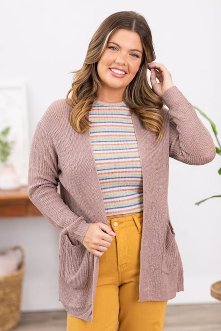 Mocha Sweater Cardigan With Pockets - Filly Flair