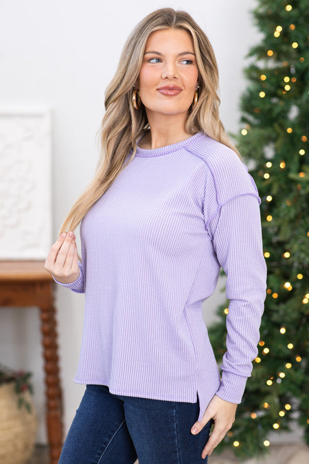 Lavender Ribbed Drop Shoulder Knit Top