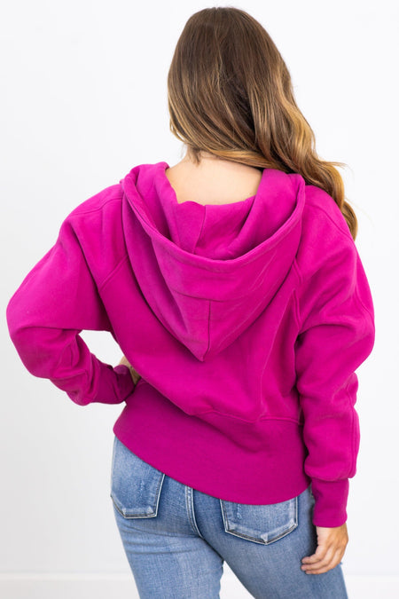 The Essential 1/2 Zip Hoodie in Raspberry - Filly Flair