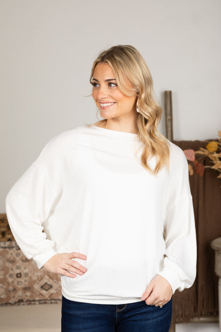 Boatneck Solid Crepe Hacci Knit Top