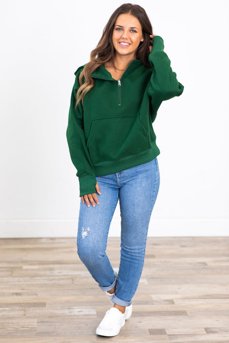 The Essential 1/2 Zip Hoodie in Hunter Green - Filly Flair