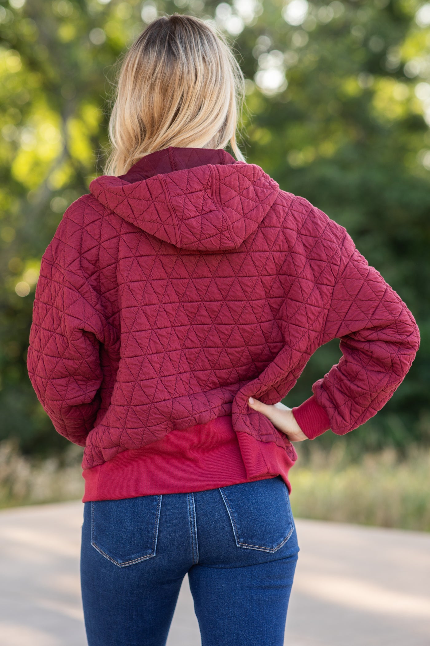 Burgundy Quilted Hoodie Jacket