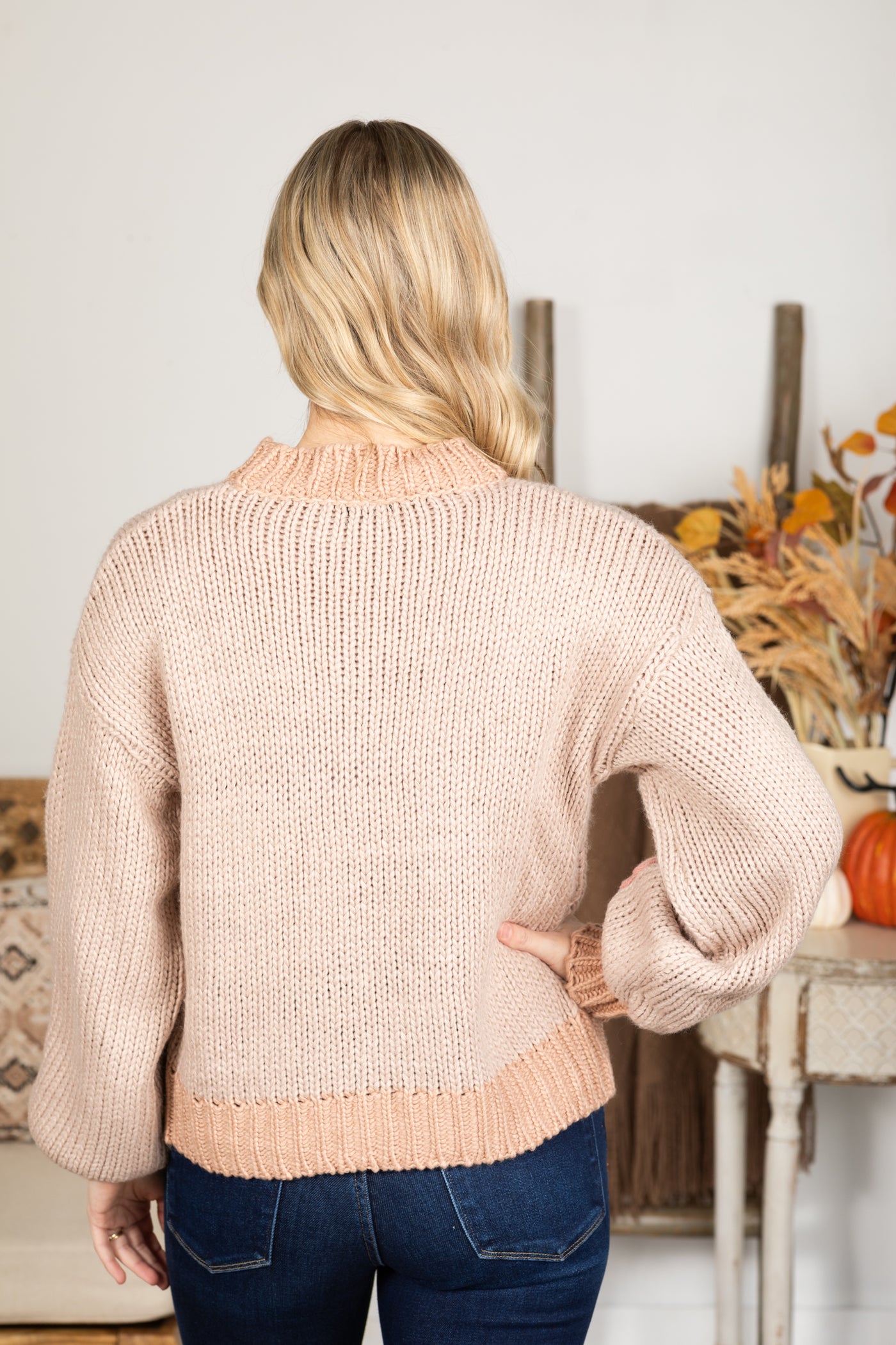 Taupe Flower Applique Sweater