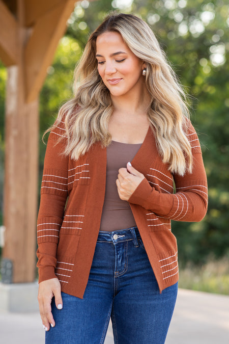 Stitch Striped Open Front Cardigan