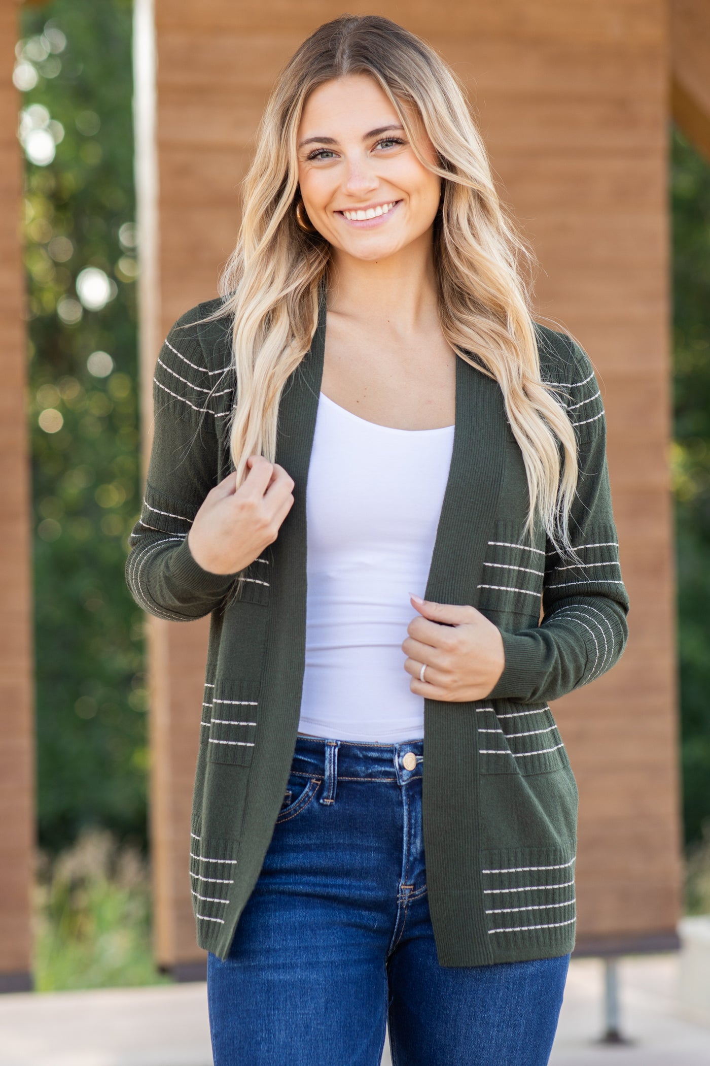 Stitch Striped Open Front Cardigan