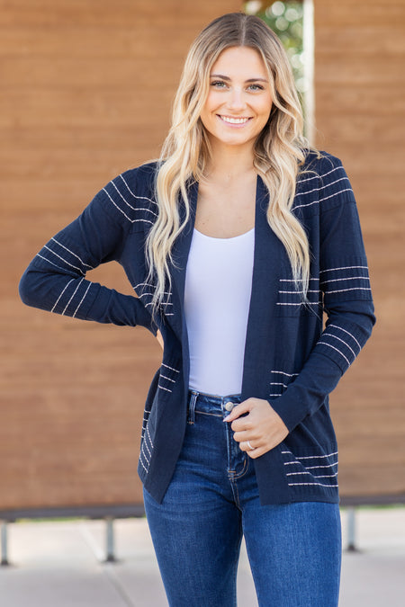 Stitch Striped Open Front Cardigan