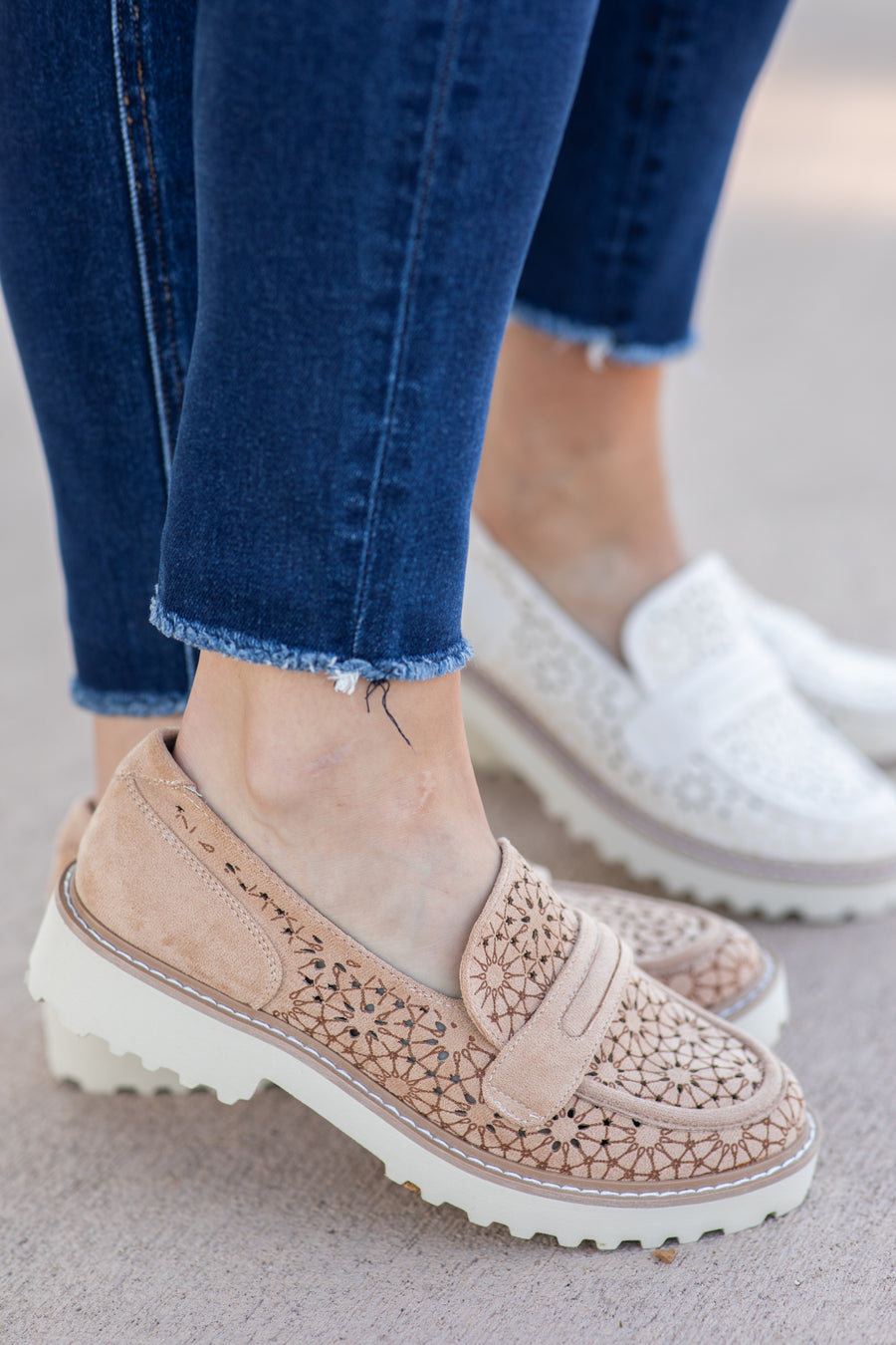 Suede Intricate Detail Platform Oxford Loafers