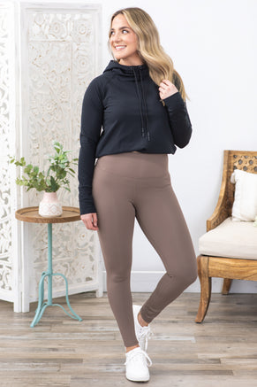 Mocha Jacquared Ribbed High-Waisted Leggings