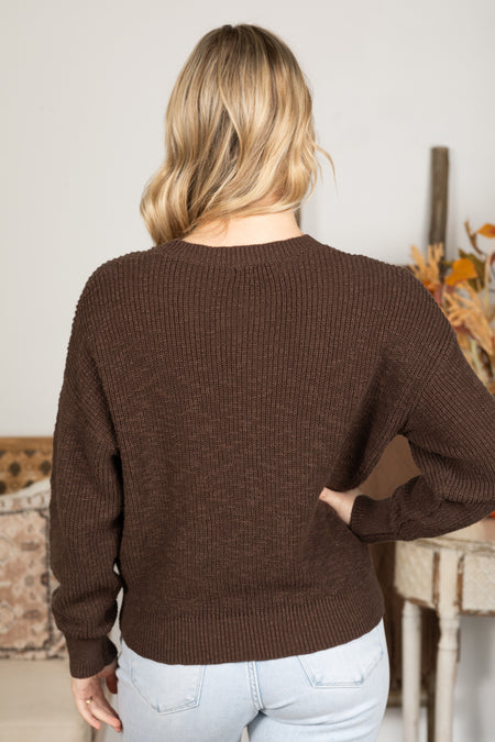 Brown Cotton Button Front Sweater