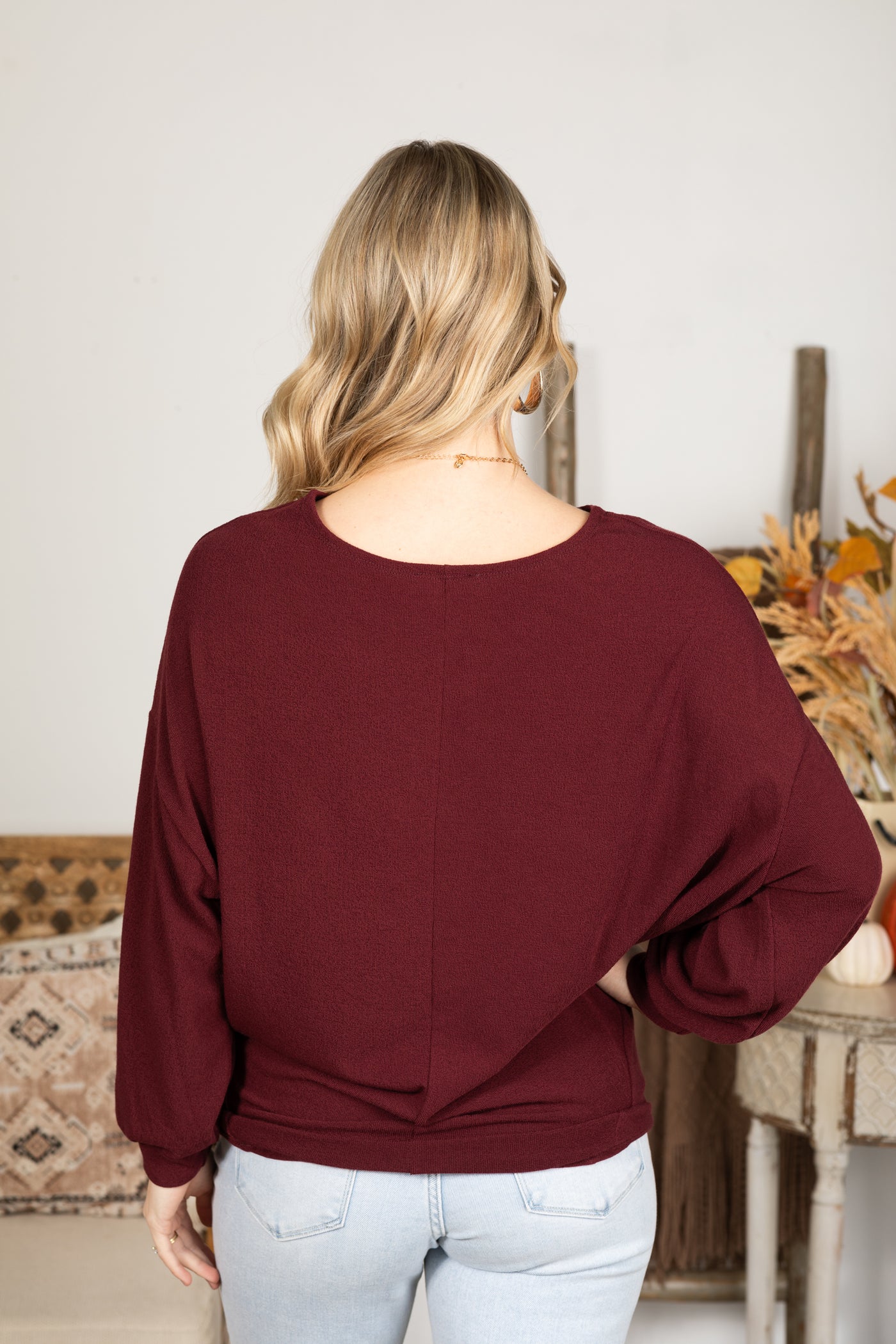 Boatneck Solid Crepe Hacci Knit Top