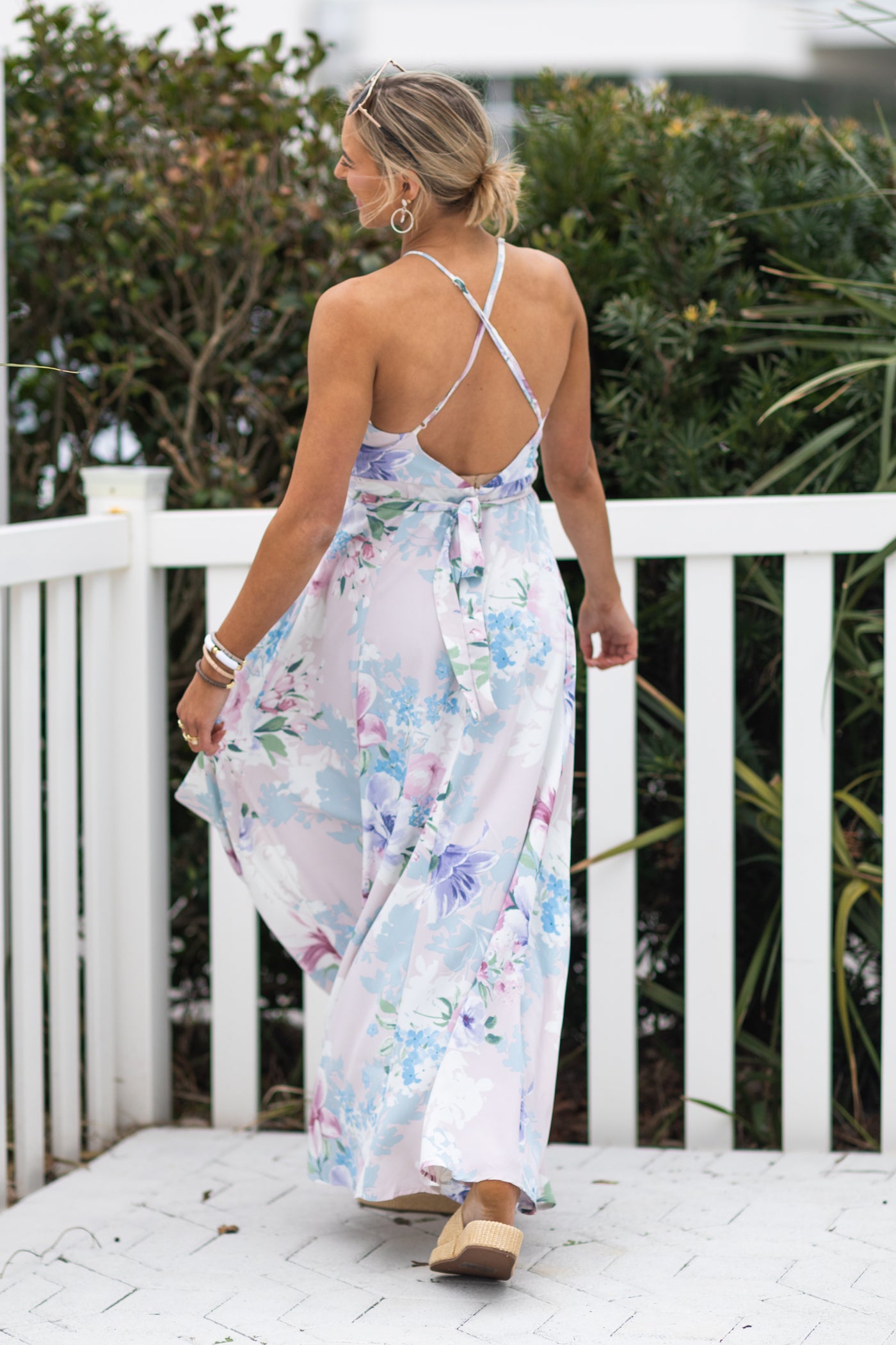 Purple Multicolor Tie Waist Maxi