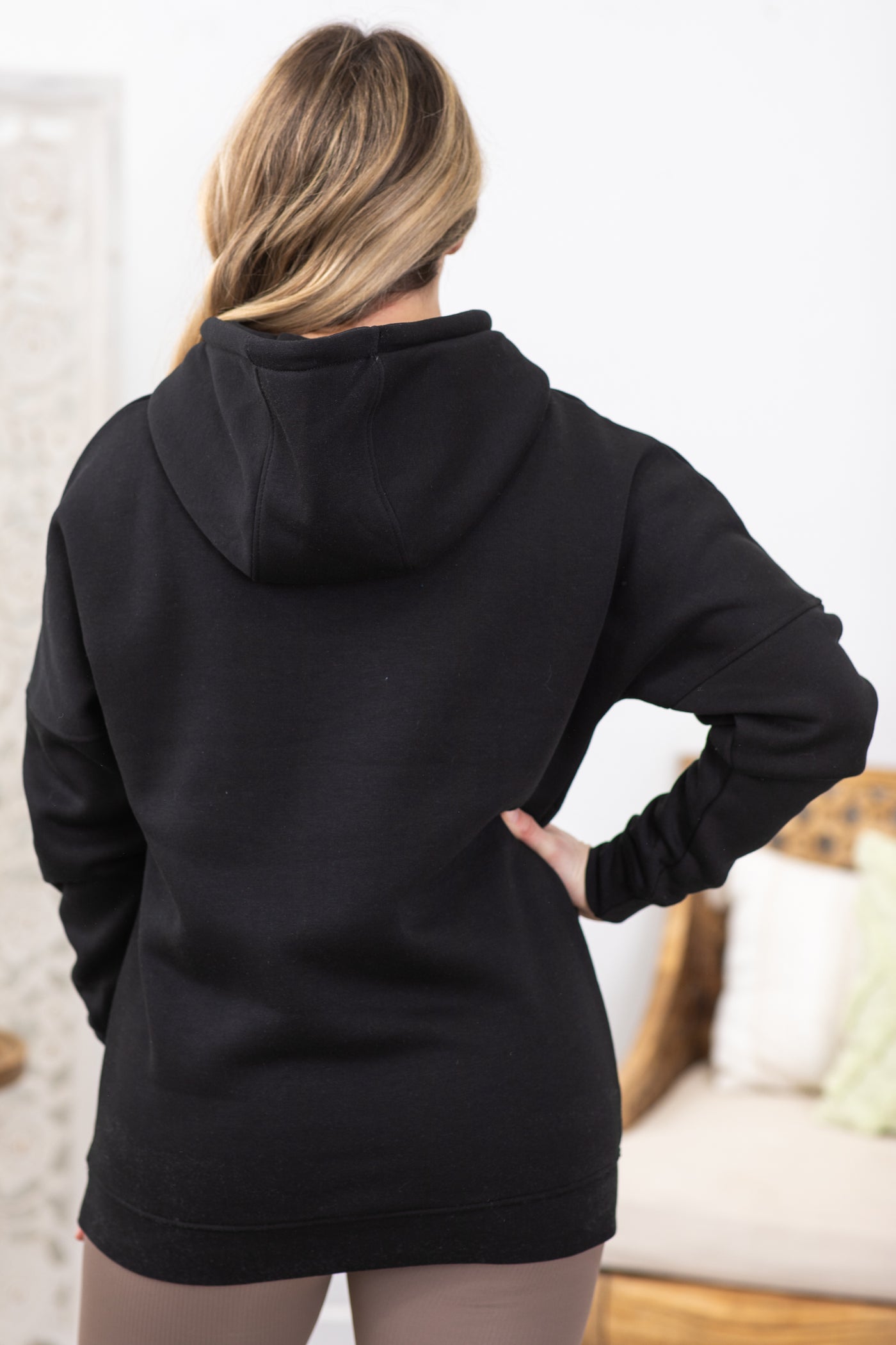 Black Longline Fleece Hoodie