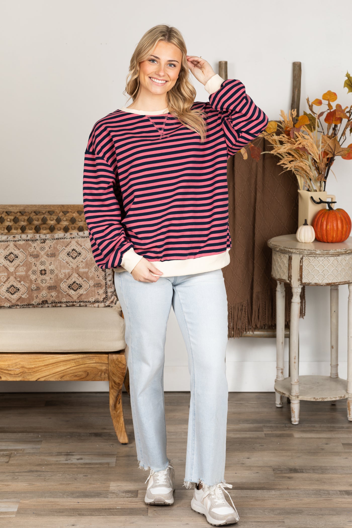 Stripe Contrast Edge Oversized Pullover