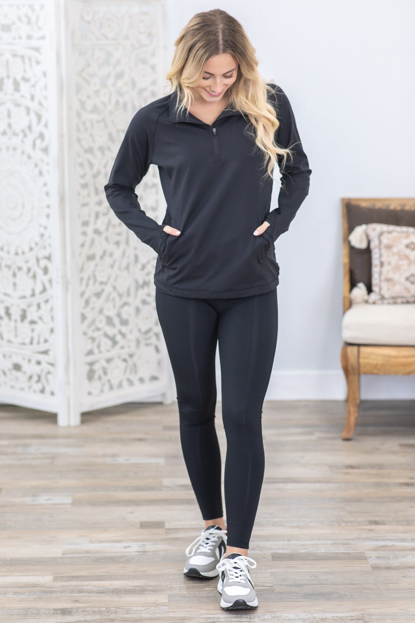 Black Padded Back Half-Zip Pullover