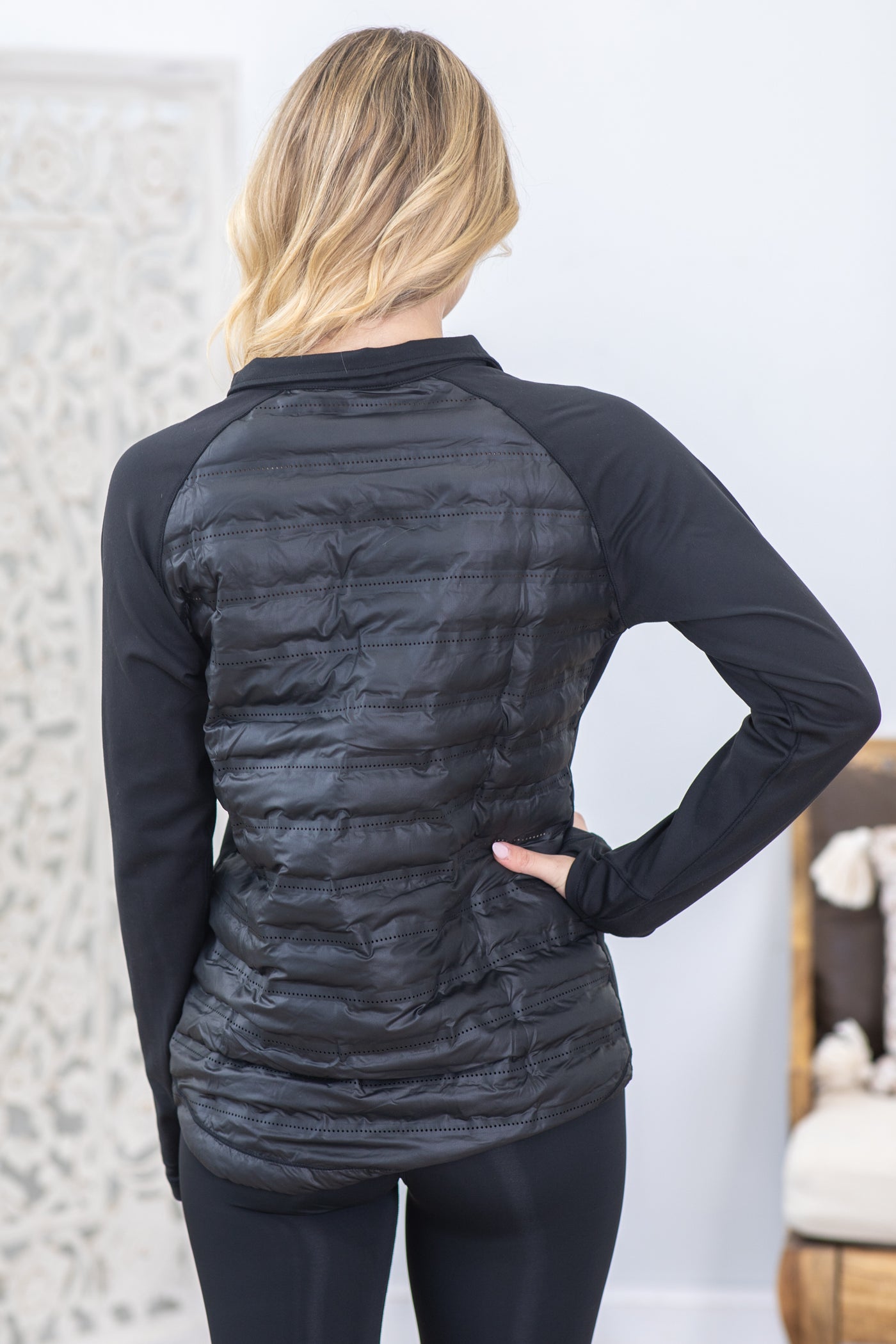 Black Padded Back Half-Zip Pullover