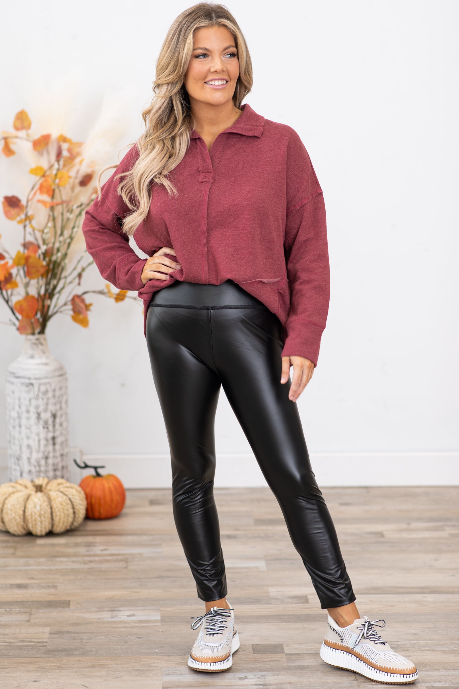 VASLANDA Women's Sexy Faux Leather Leggings High Waisted Black Leather  Pants - Walmart.com