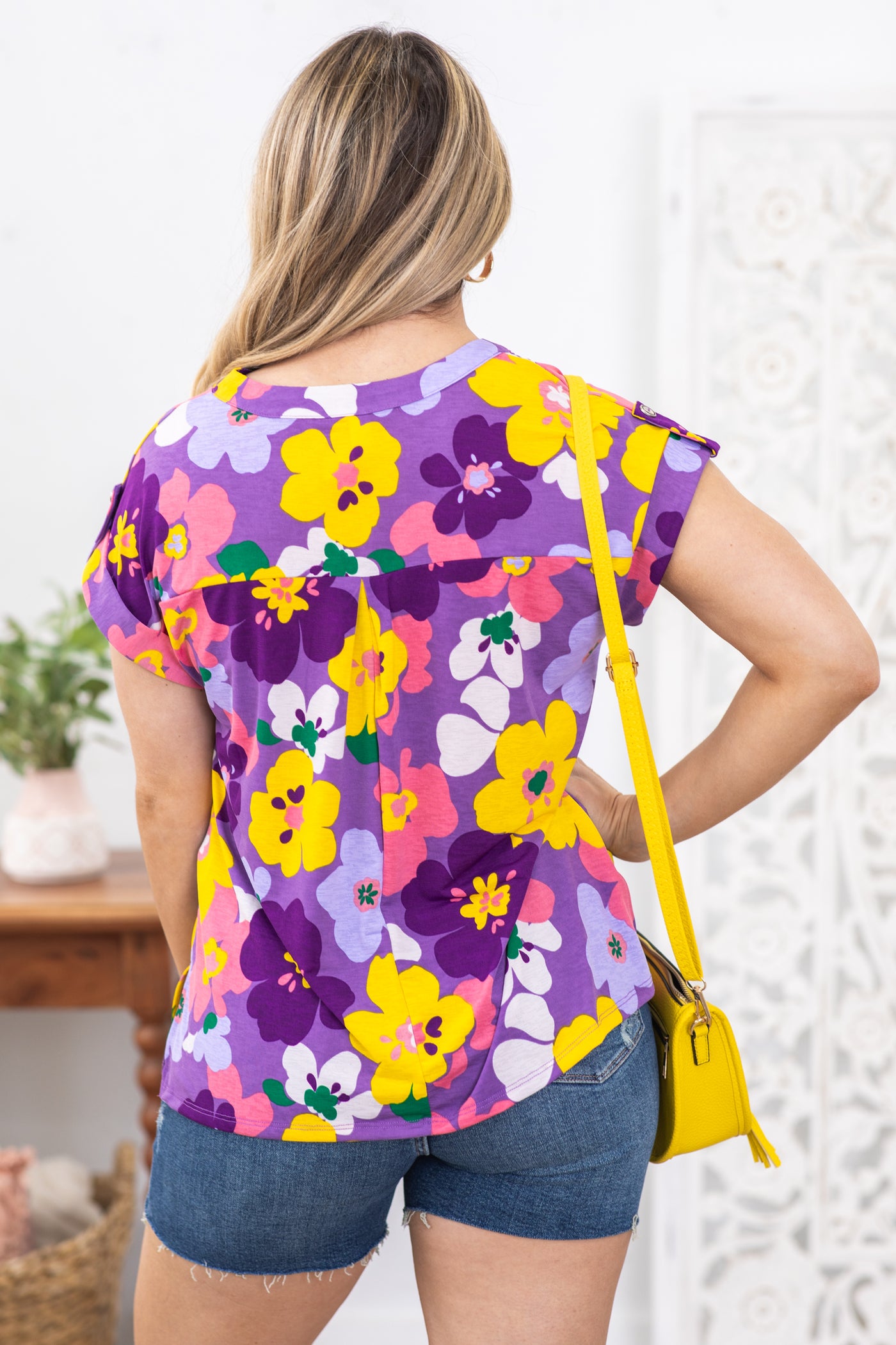 Lavender Floral Wrinkle Free Lizzy Top