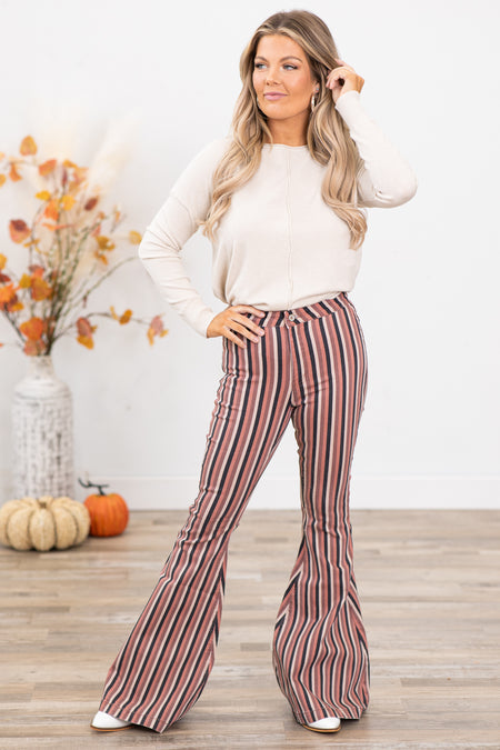 KanCan Terra Cotta Stripe Flare Jeans