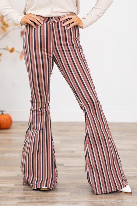 KanCan Terra Cotta Stripe Flare Jeans