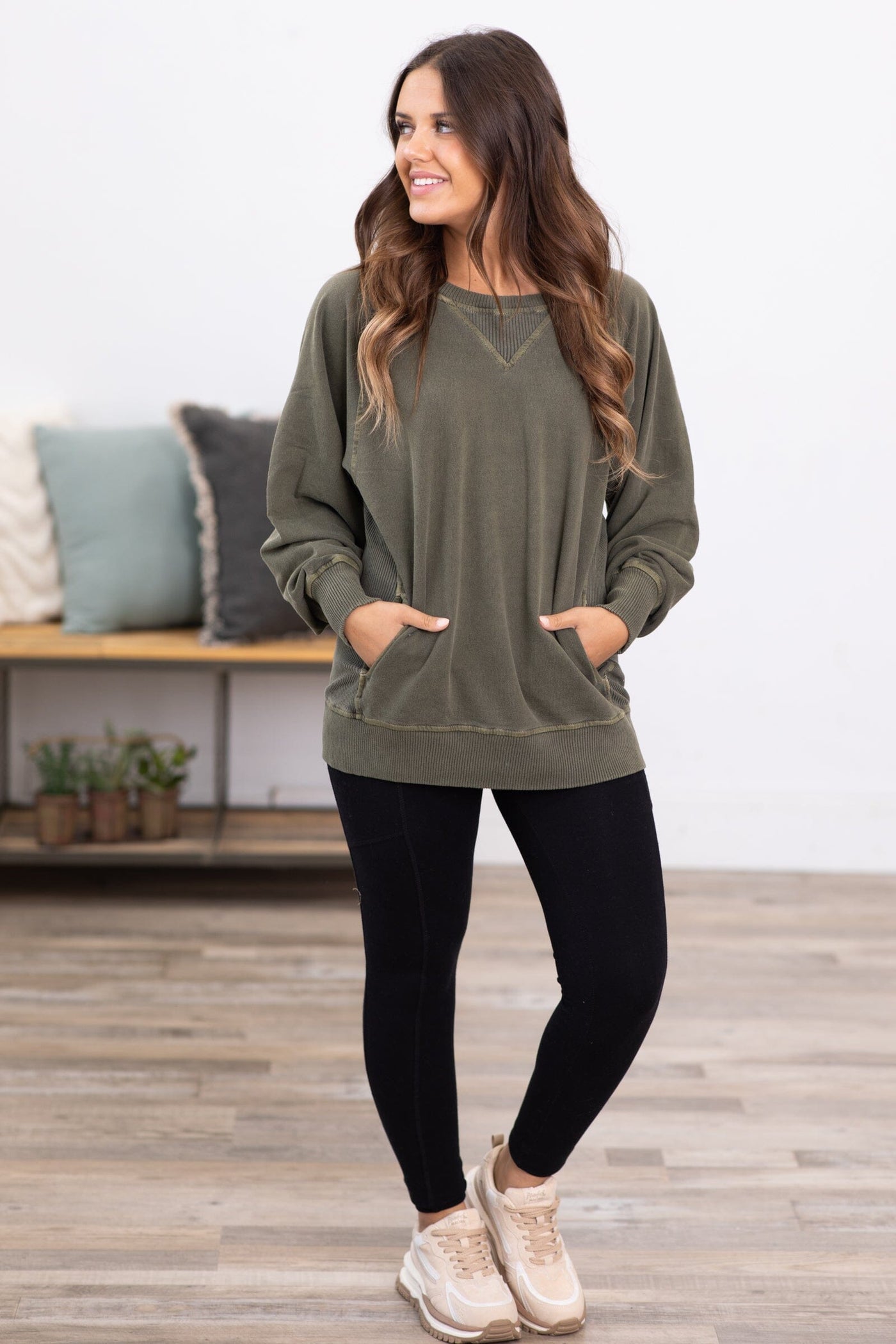 Dark Olive Pigment Dyed Sweatshirt - Filly Flair