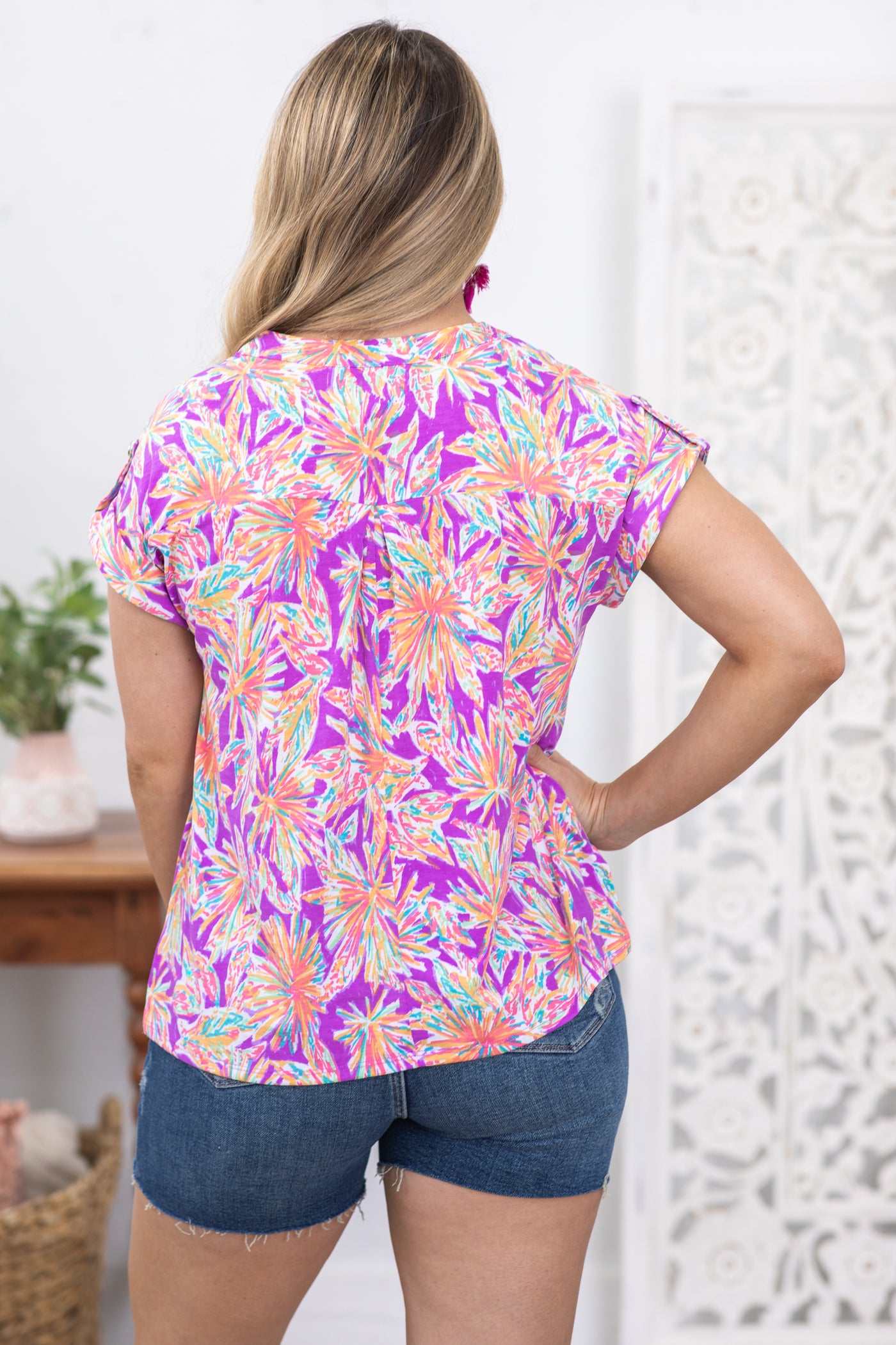 Orchid Floral Print Wrinkle Free Lizzy Top