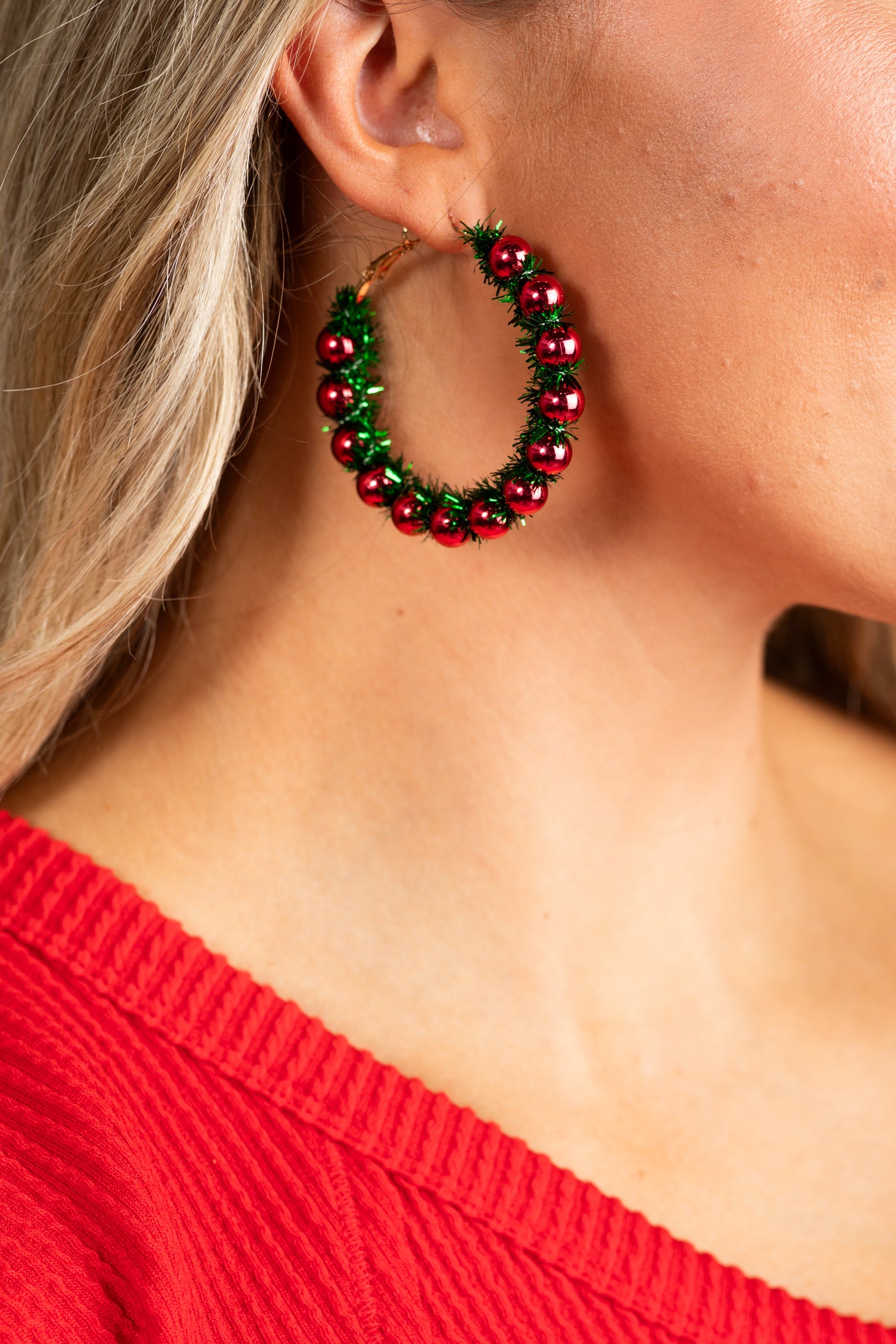 Red And Green Christmas Wreath Earrings