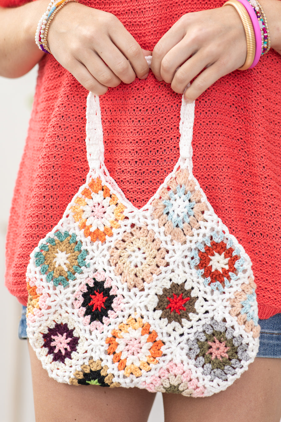 White Boho Crochet Tote Bag